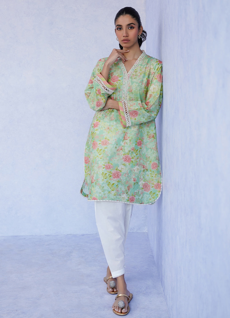 Light Green Floral Printed Kurta