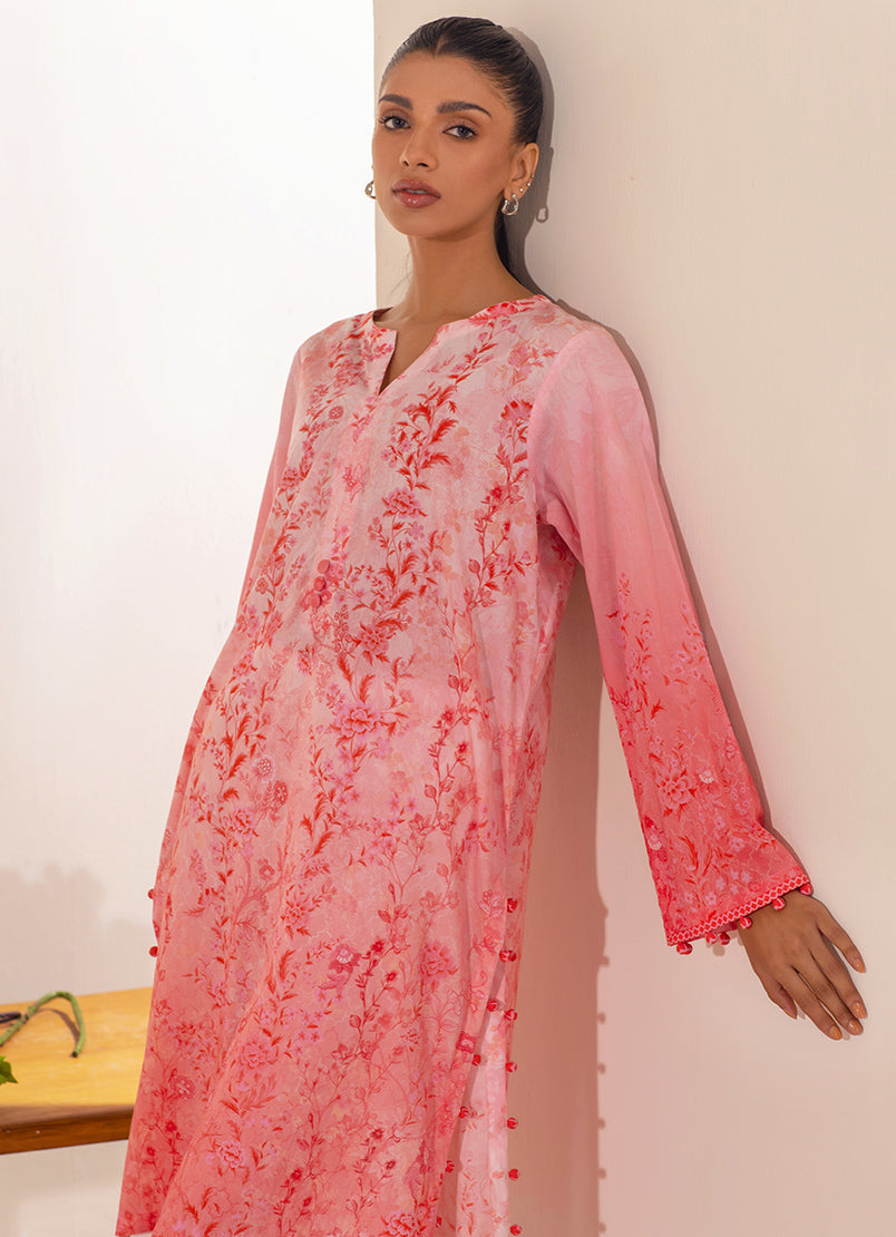 Peach Floral Printed Kurta
