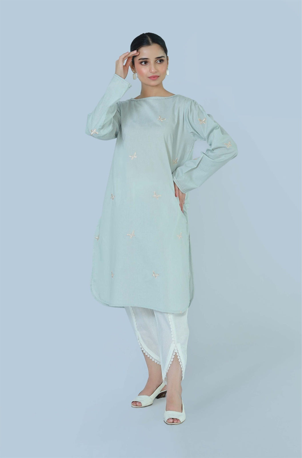Bareeq Outfits - Blue Charm Embroidered Cambric Shirt