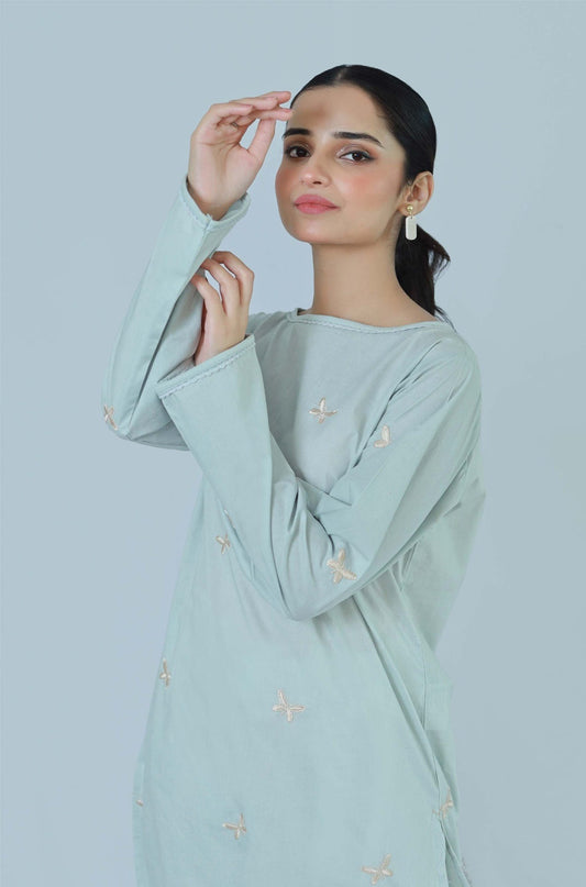Bareeq Outfits - Blue Charm Embroidered Cambric Shirt