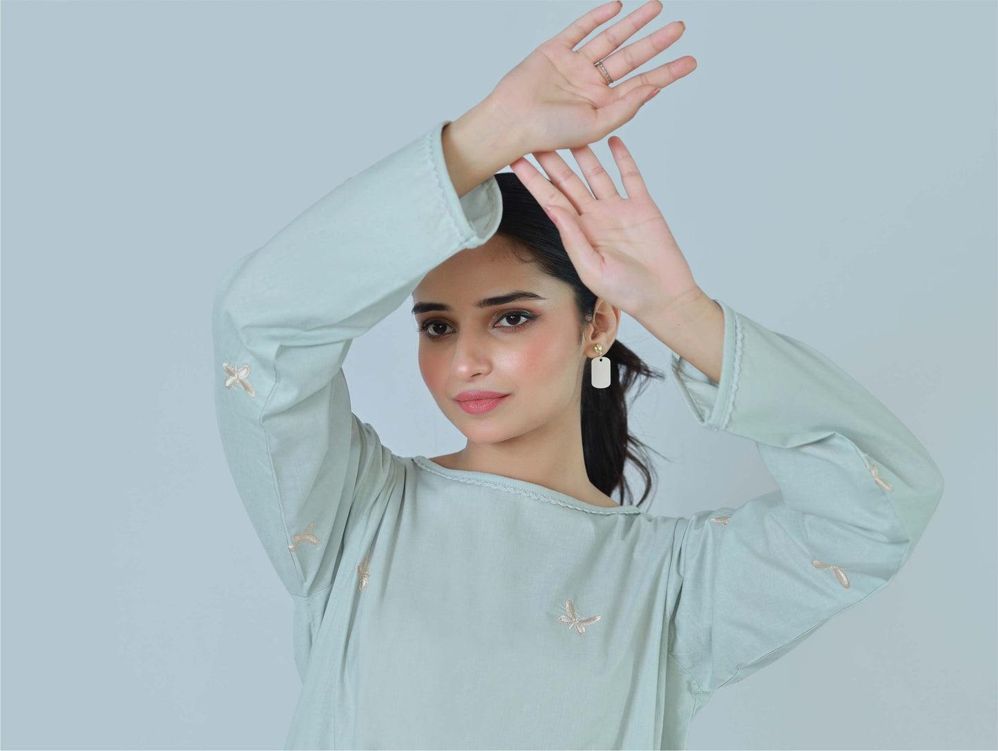Bareeq Outfits - Blue Charm Embroidered Cambric Shirt