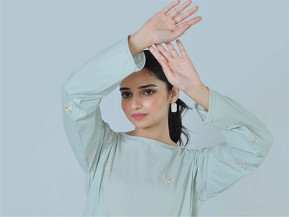 Bareeq Outfits - Blue Charm Embroidered Cambric Shirt