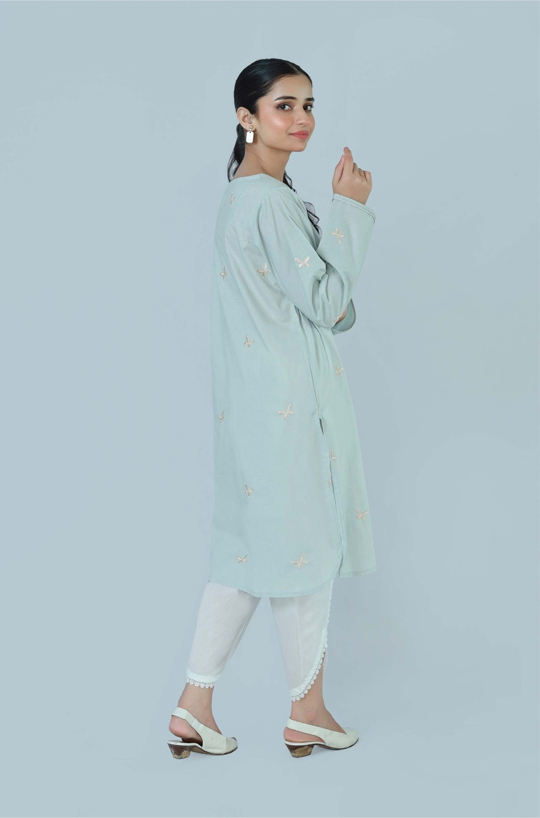 Bareeq Outfits - Blue Charm Embroidered Cambric Shirt