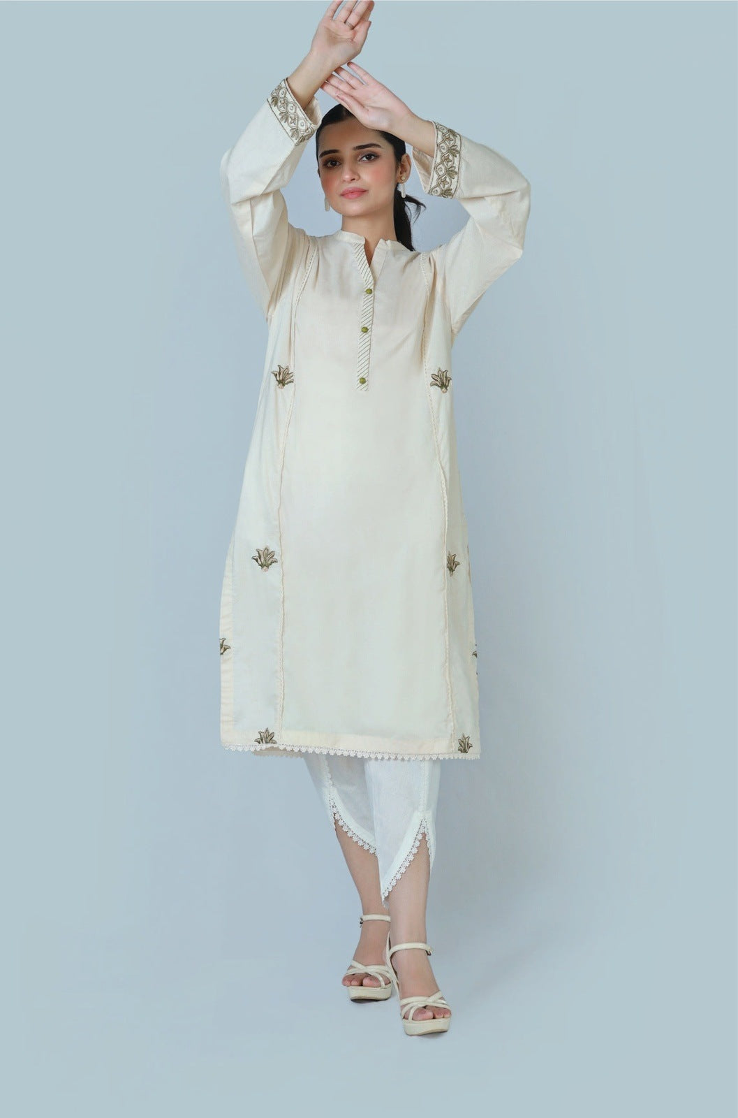 Bareeq Outfits - Ashen Charm Embroidered Cambric Shirt