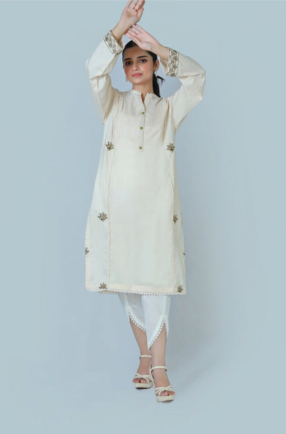 Bareeq Outfits - Ashen Charm Embroidered Cambric Shirt