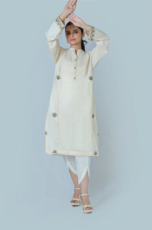 Bareeq Outfits - Ashen Charm Embroidered Cambric Shirt