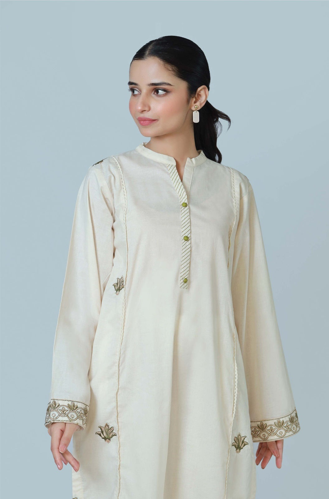 Bareeq Outfits - Ashen Charm Embroidered Cambric Shirt