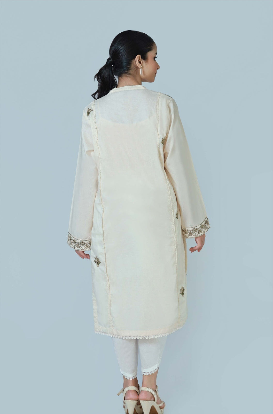 Bareeq Outfits - Ashen Charm Embroidered Cambric Shirt