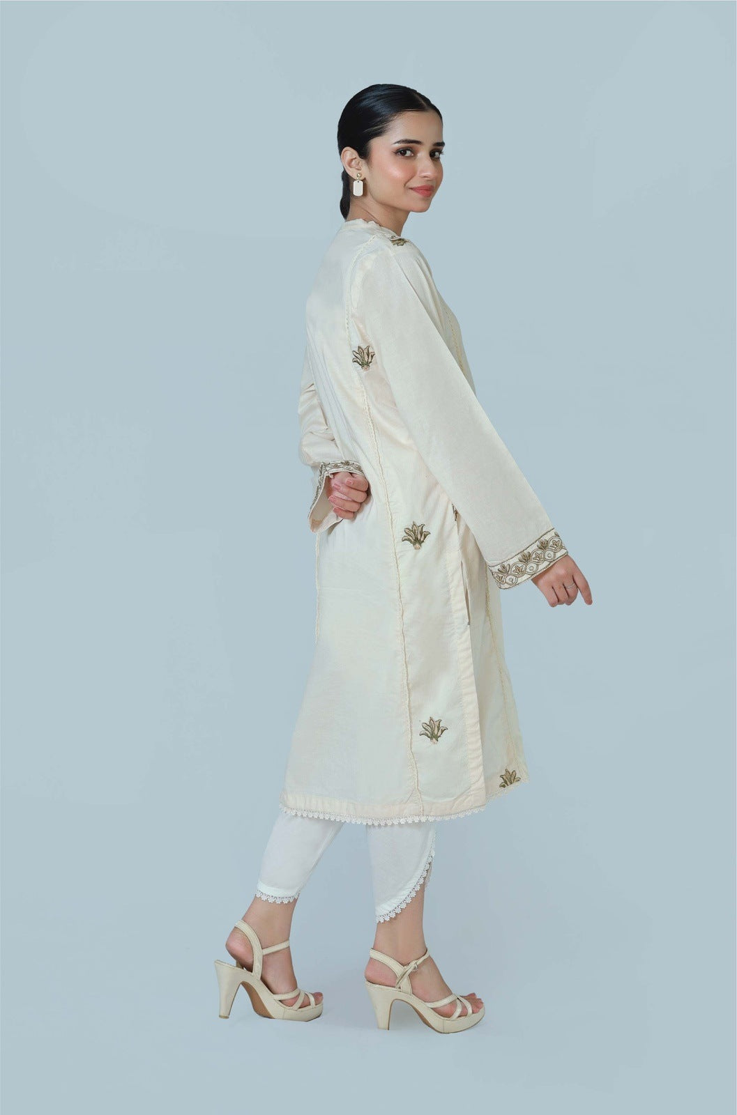Bareeq Outfits - Ashen Charm Embroidered Cambric Shirt