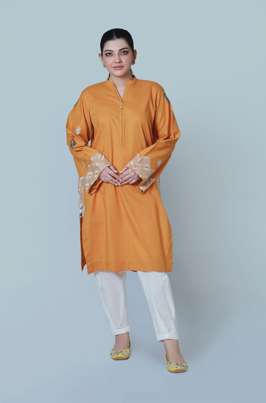 Bareeq Outfits - Sunset Bling Embroidered  Cambric Shirt