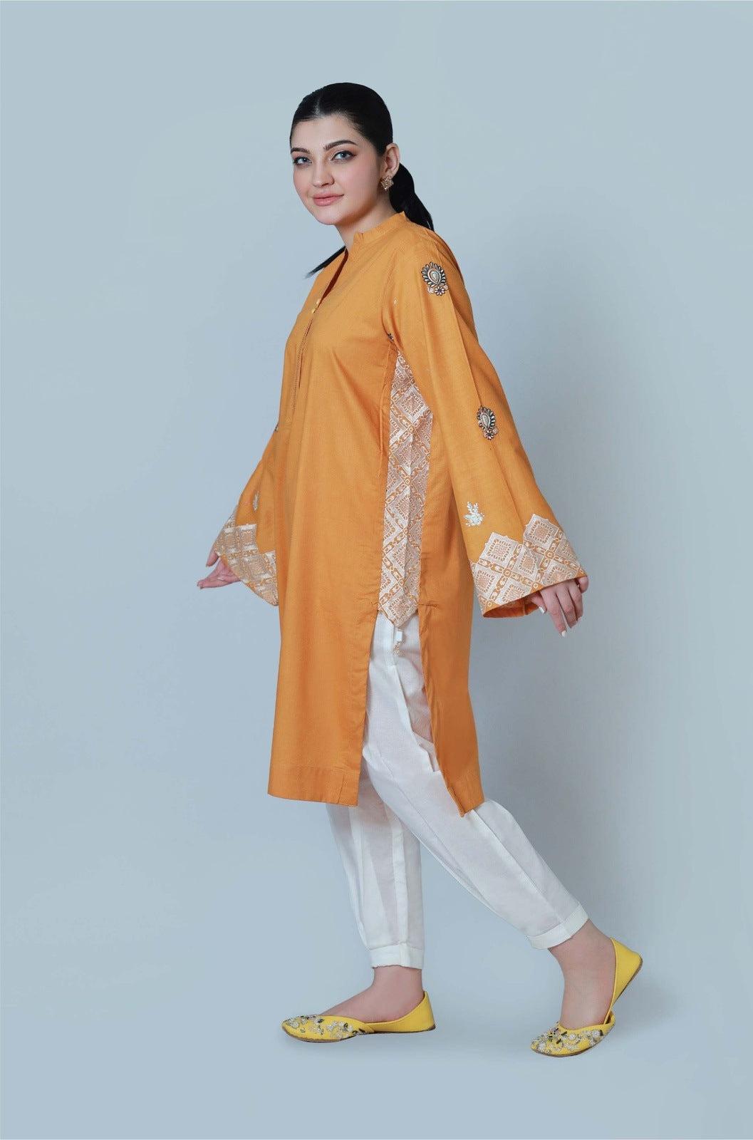 Bareeq Outfits - Sunset Bling Embroidered  Cambric Shirt