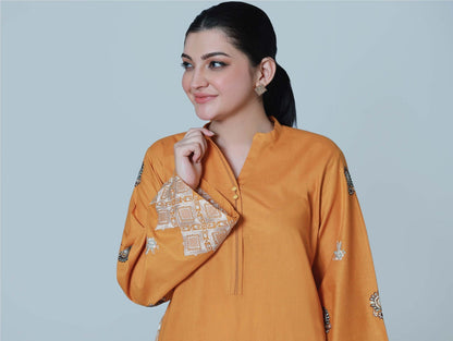 Bareeq Outfits - Sunset Bling Embroidered  Cambric Shirt