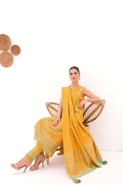 3 Pc Printed Jacquard Suit With Jacquard Dupatta