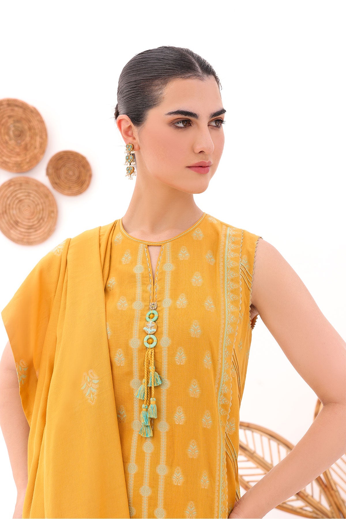 3 Pc Printed Jacquard Suit With Jacquard Dupatta