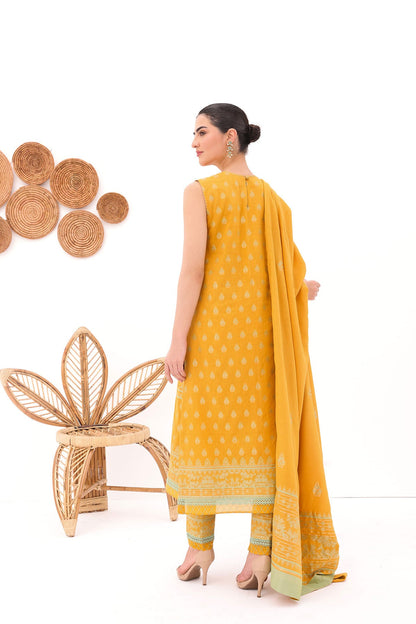 3 Pc Printed Jacquard Suit With Jacquard Dupatta