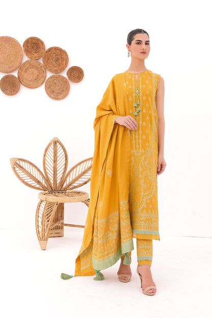 3 Pc Printed Jacquard Suit With Jacquard Dupatta