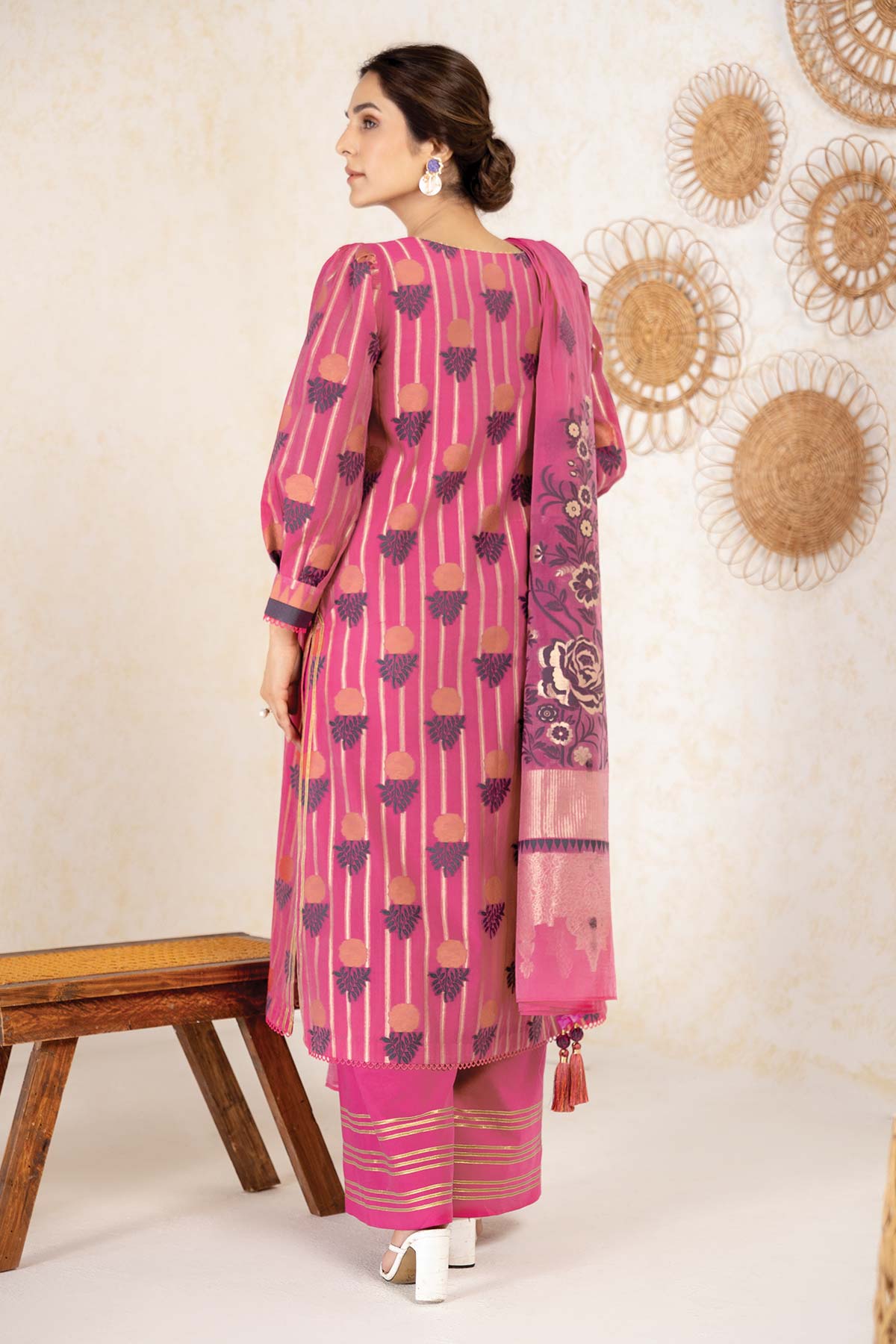 Four Piece Printed Organza Jacquard Suit With Organza Jacquard Dupatta