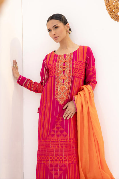 3 Pc Embroidered Jacquard Suit With Fancy Dupatta