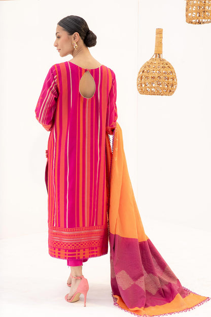 3 Pc Embroidered Jacquard Suit With Fancy Dupatta