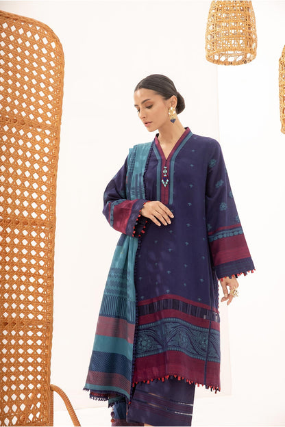 3 Pc Printed Jacquard Suit With Jacquard Dupatta