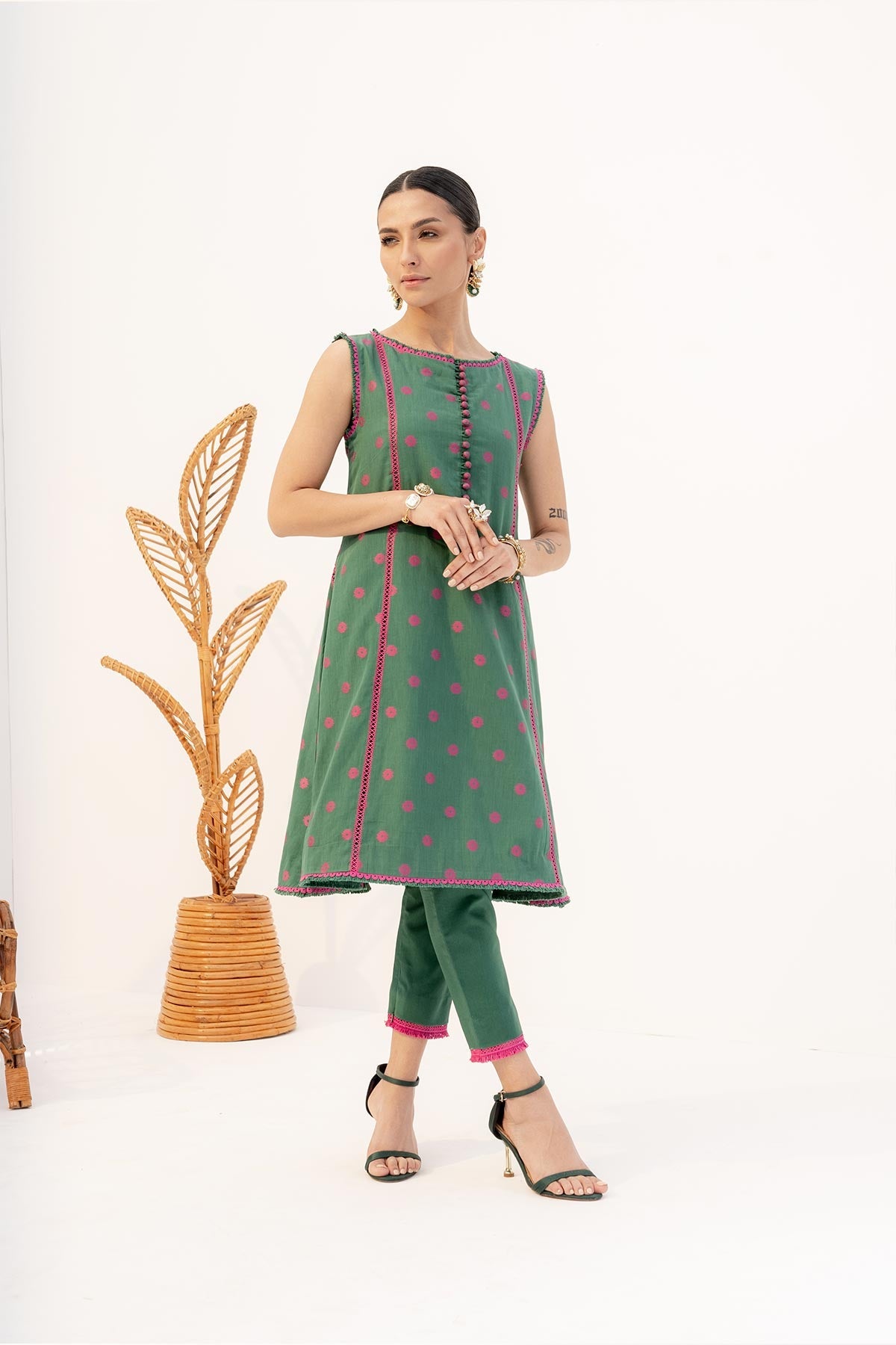 2 Pc Printed Jacquard Suit With Cambric Trouser