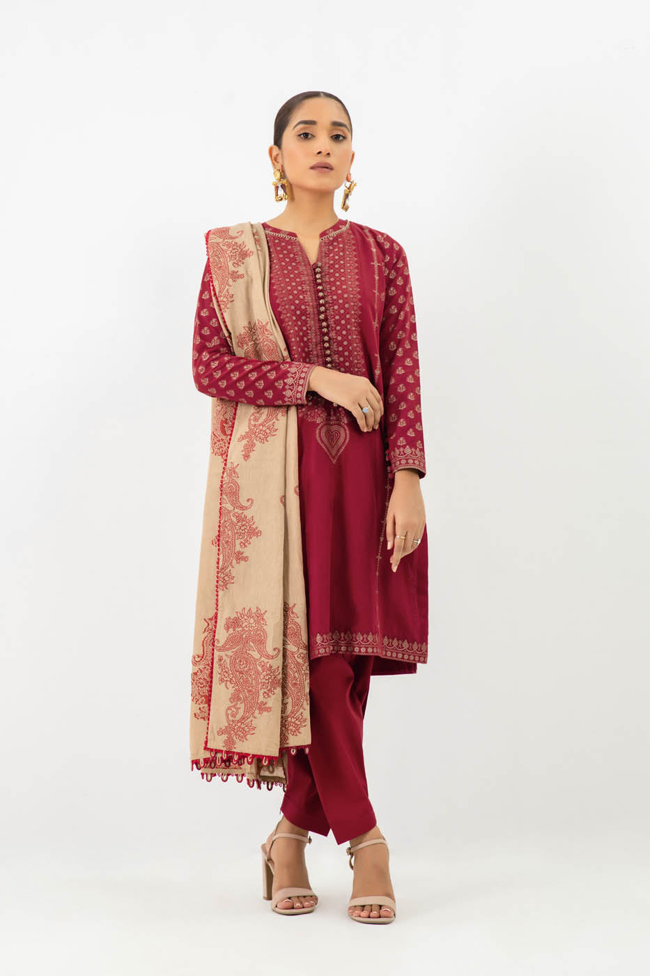 3 Pc Jacquard Suit With Jacquard Dupatta