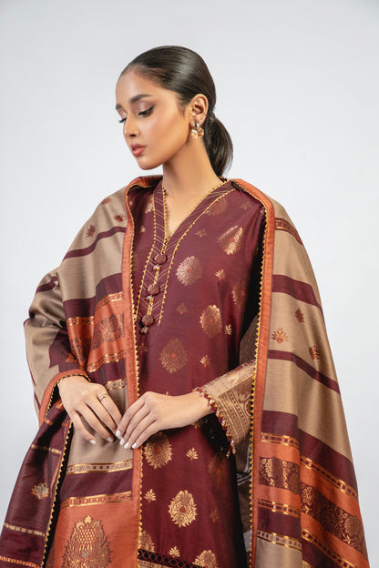 3 Pc Jacquard Silk Suit With Jacquard Silk Shawl