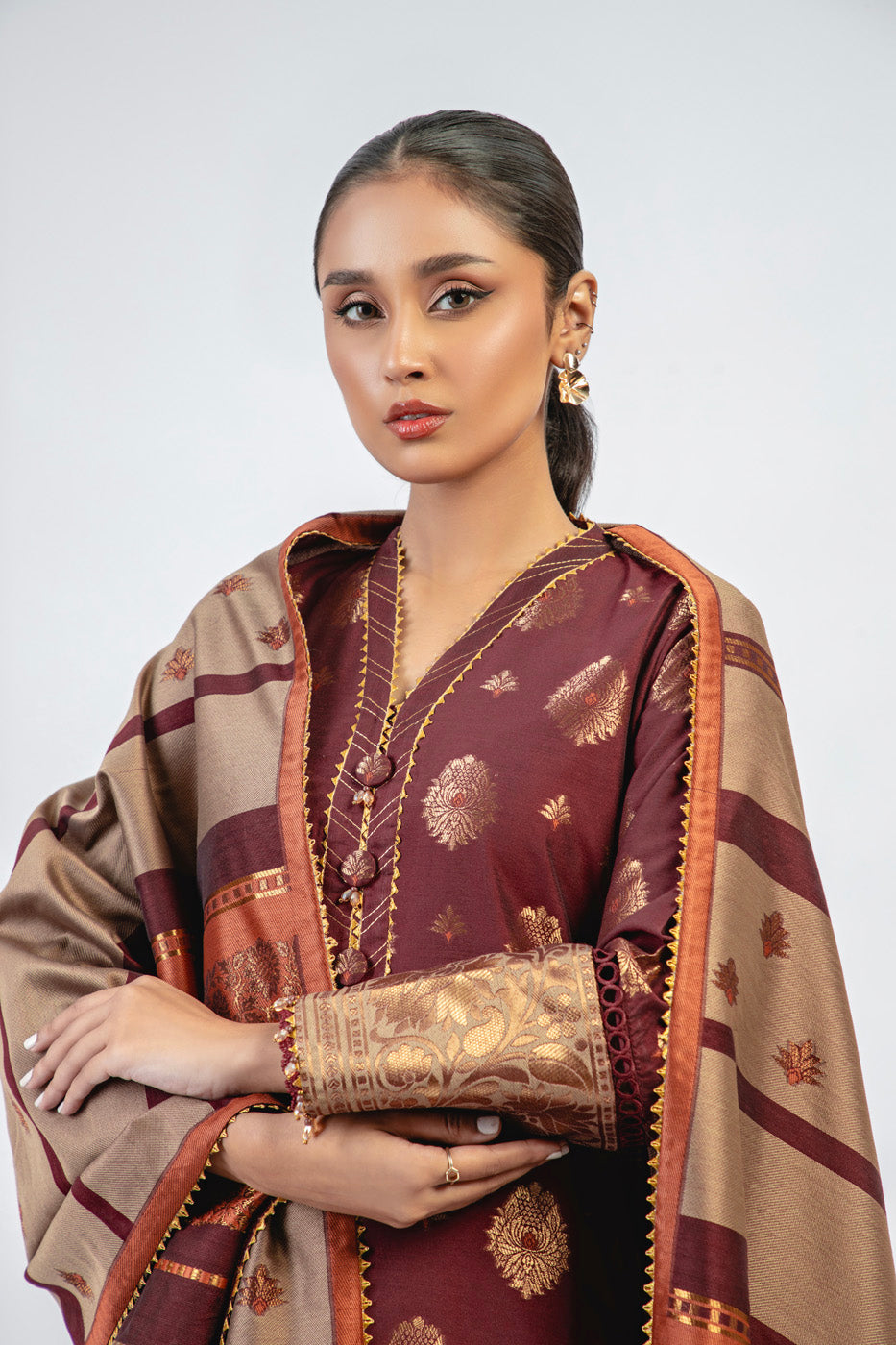 3 Pc Jacquard Silk Suit With Jacquard Silk Shawl