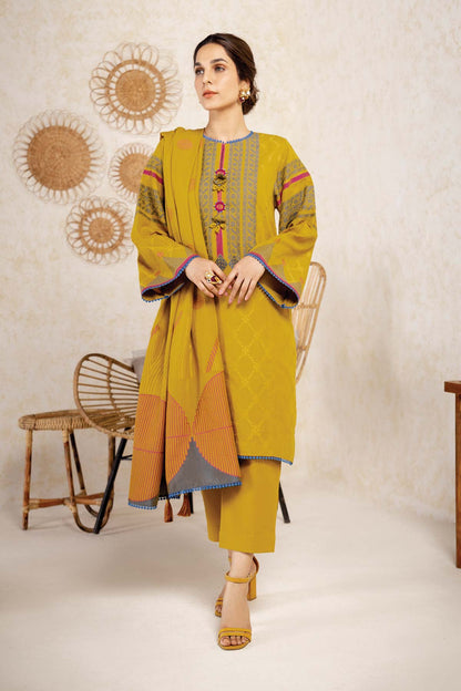 3 Pc Printed Jacquard Suit With Jacquard Dupatta