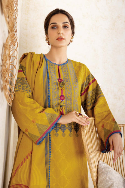 3 Pc Printed Jacquard Suit With Jacquard Dupatta