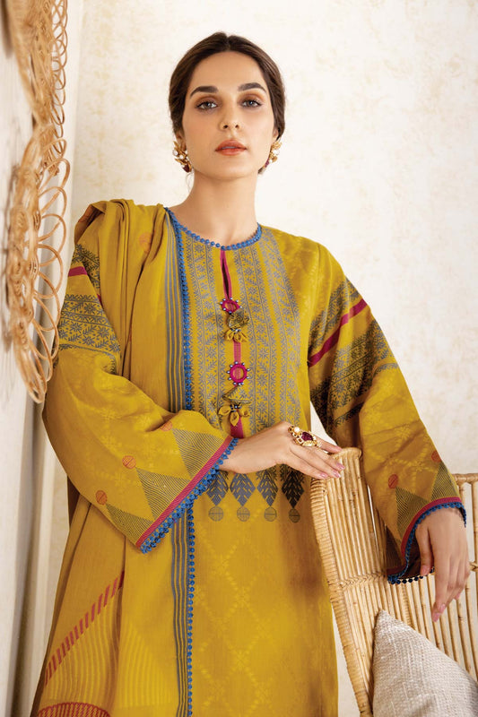 3 Pc Printed Jacquard Suit With Jacquard Dupatta