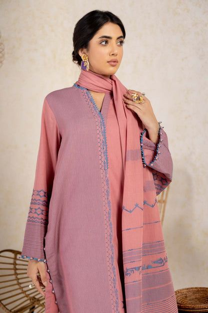 3 Pc Printed Jacquard Suit With Jacquard Dupatta