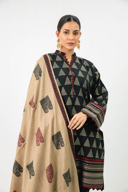 3 Pc Jacquard Suit With Shawl