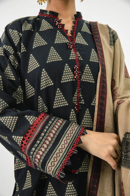 3 Pc Jacquard Suit With Shawl