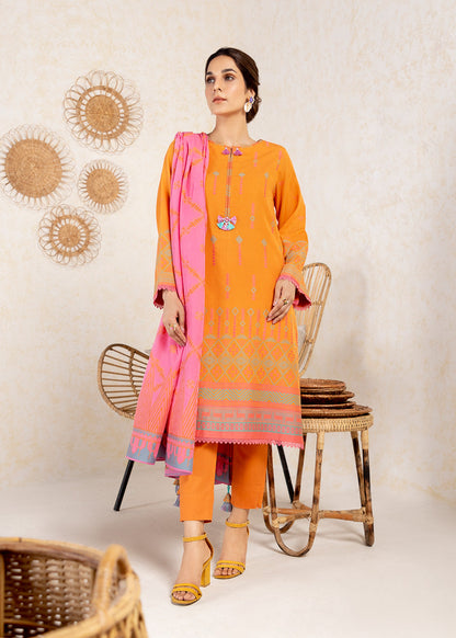 3 Pc Printed Jacquard Suit With Jacquard Dupatta