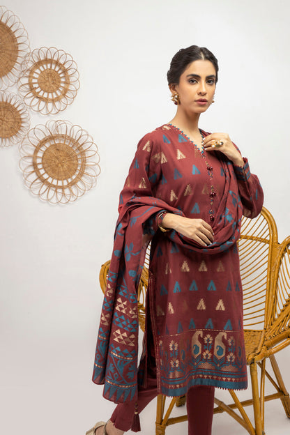 3 Pc Printed Jacquard Suit With Jacquard Dupatta