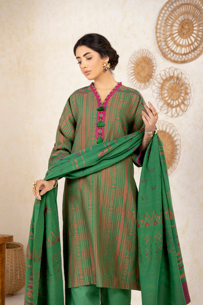 3 Pc Printed Jacquard Suit With Jacquard Dupatta