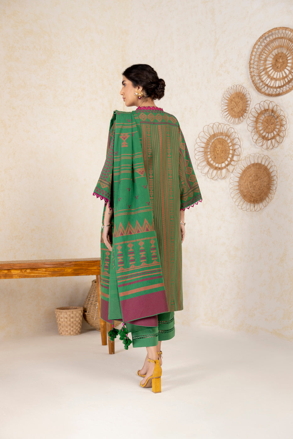 3 Pc Printed Jacquard Suit With Jacquard Dupatta