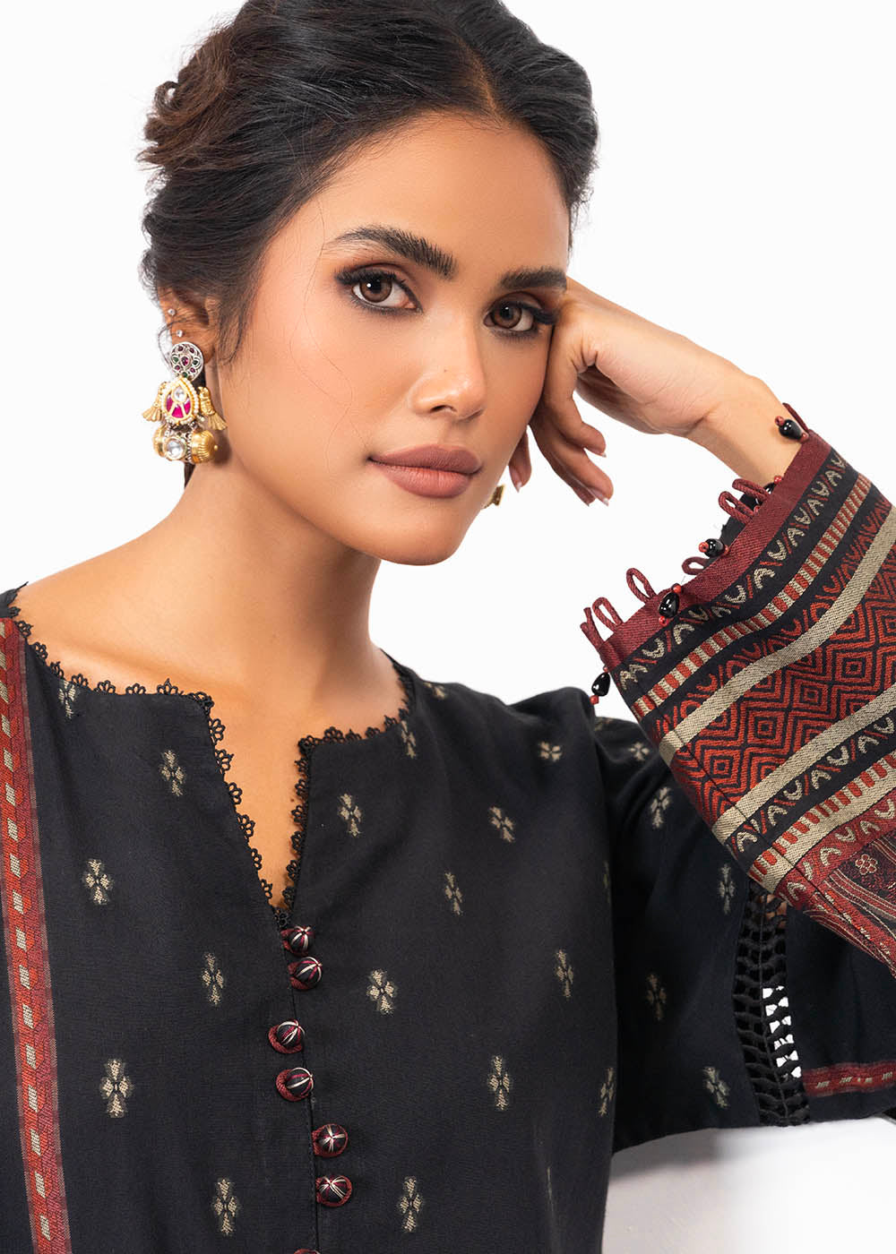 3 Pc Jacquard Suit With Yarn Dyed Dupatta
