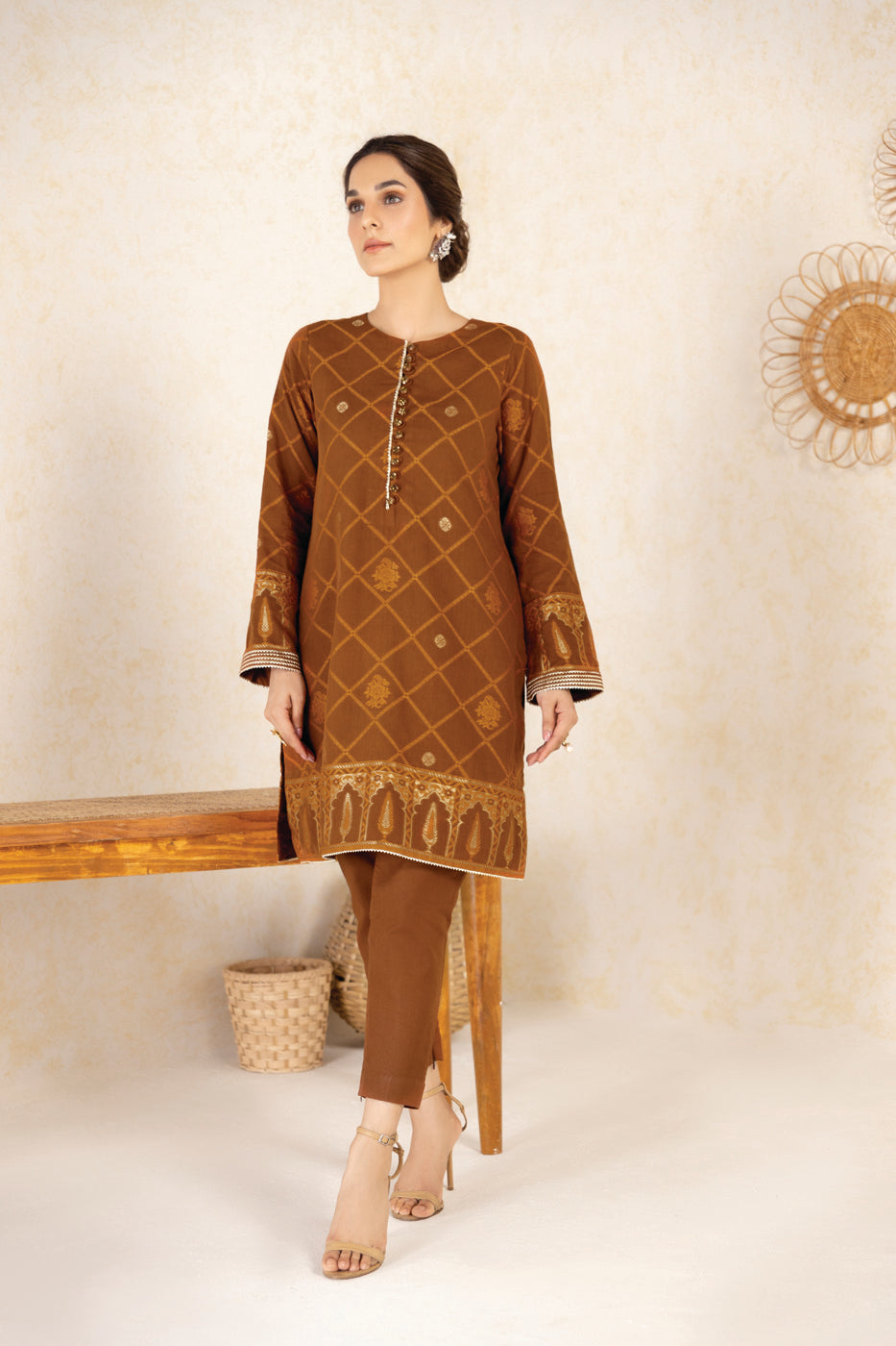 2 Pc Printed Jacquard Suit With Cambric Trouser