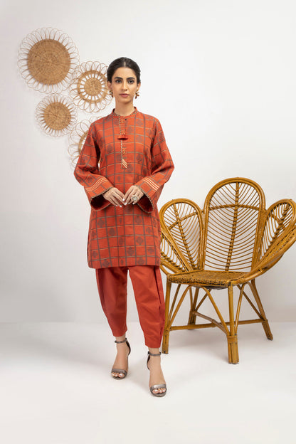 2 Pc Printed Jacquard Suit With Cambric Trouser