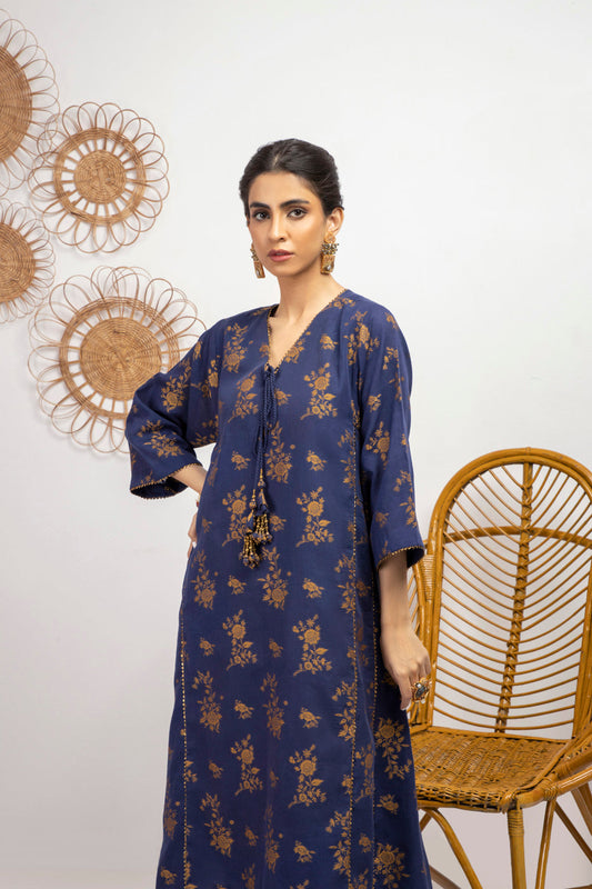 2 Pc Printed Jacquard Suit With Cambric Trouser