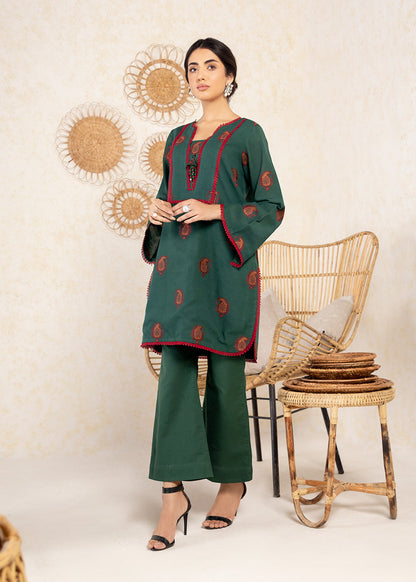 2 Pc Printed Jacquard Suit With Cambric Trouser