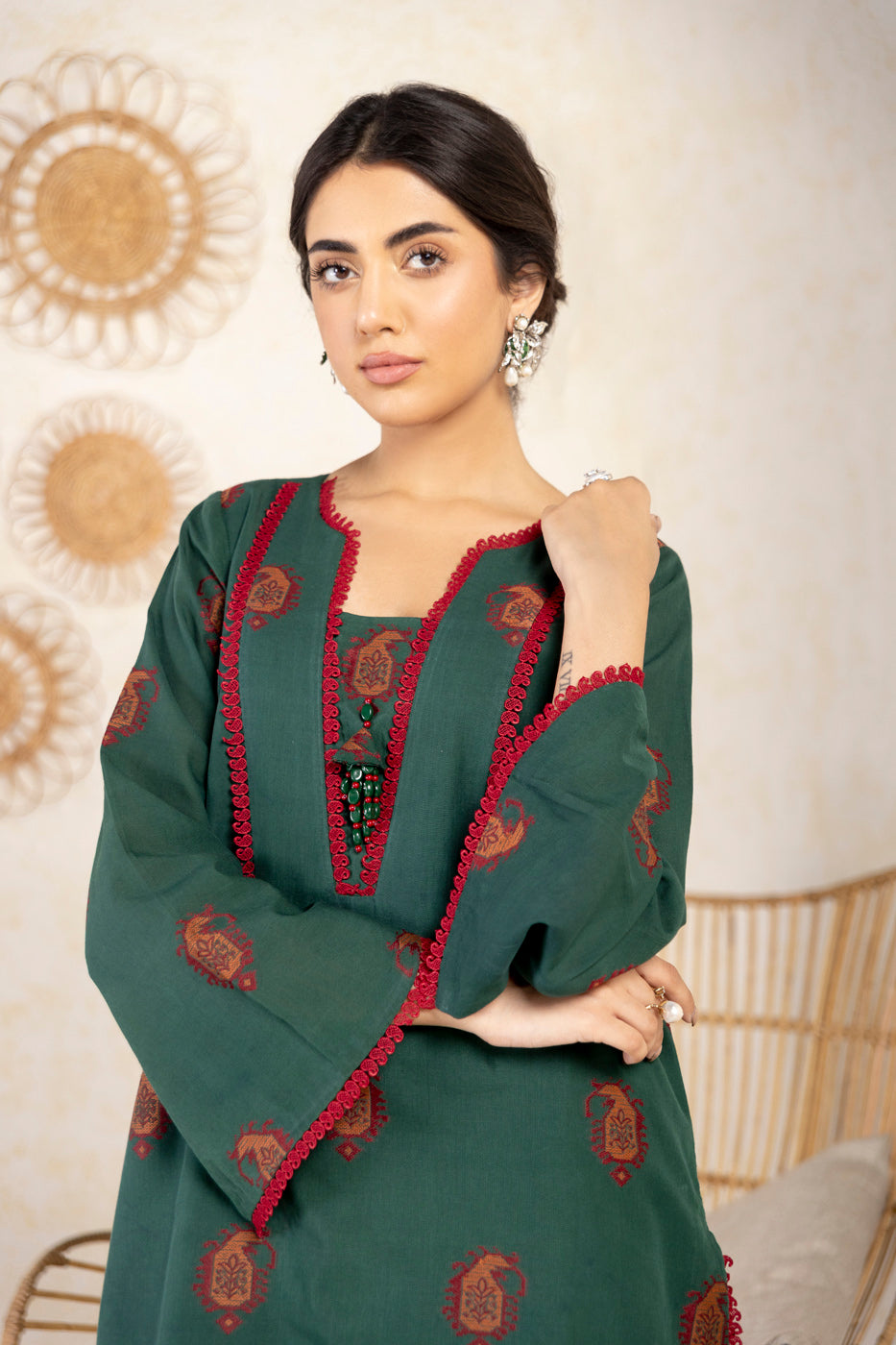 2 Pc Printed Jacquard Suit With Cambric Trouser