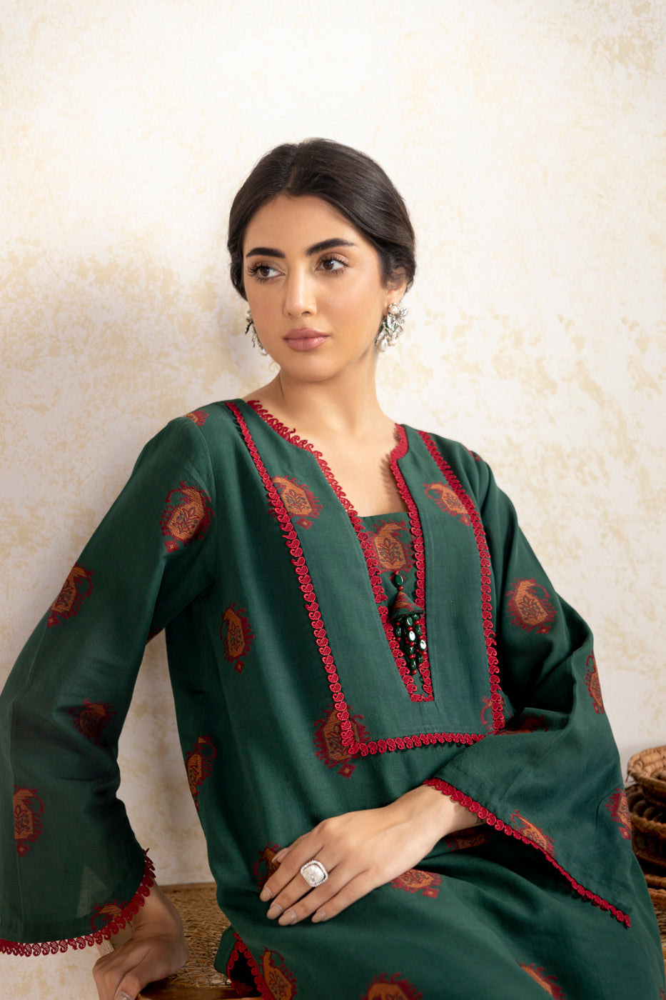 2 Pc Printed Jacquard Suit With Cambric Trouser