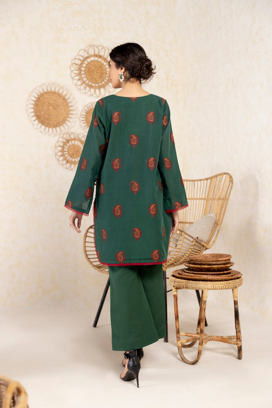 2 Pc Printed Jacquard Suit With Cambric Trouser