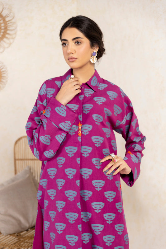 2 Pc Printed Jacquard Suit With Cambric Trouser