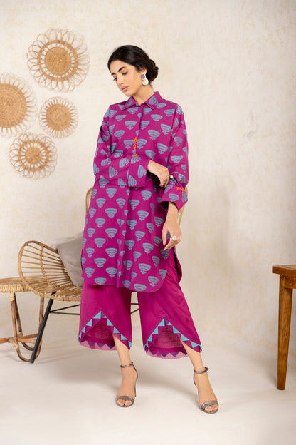 2 Pc Printed Jacquard Suit With Cambric Trouser