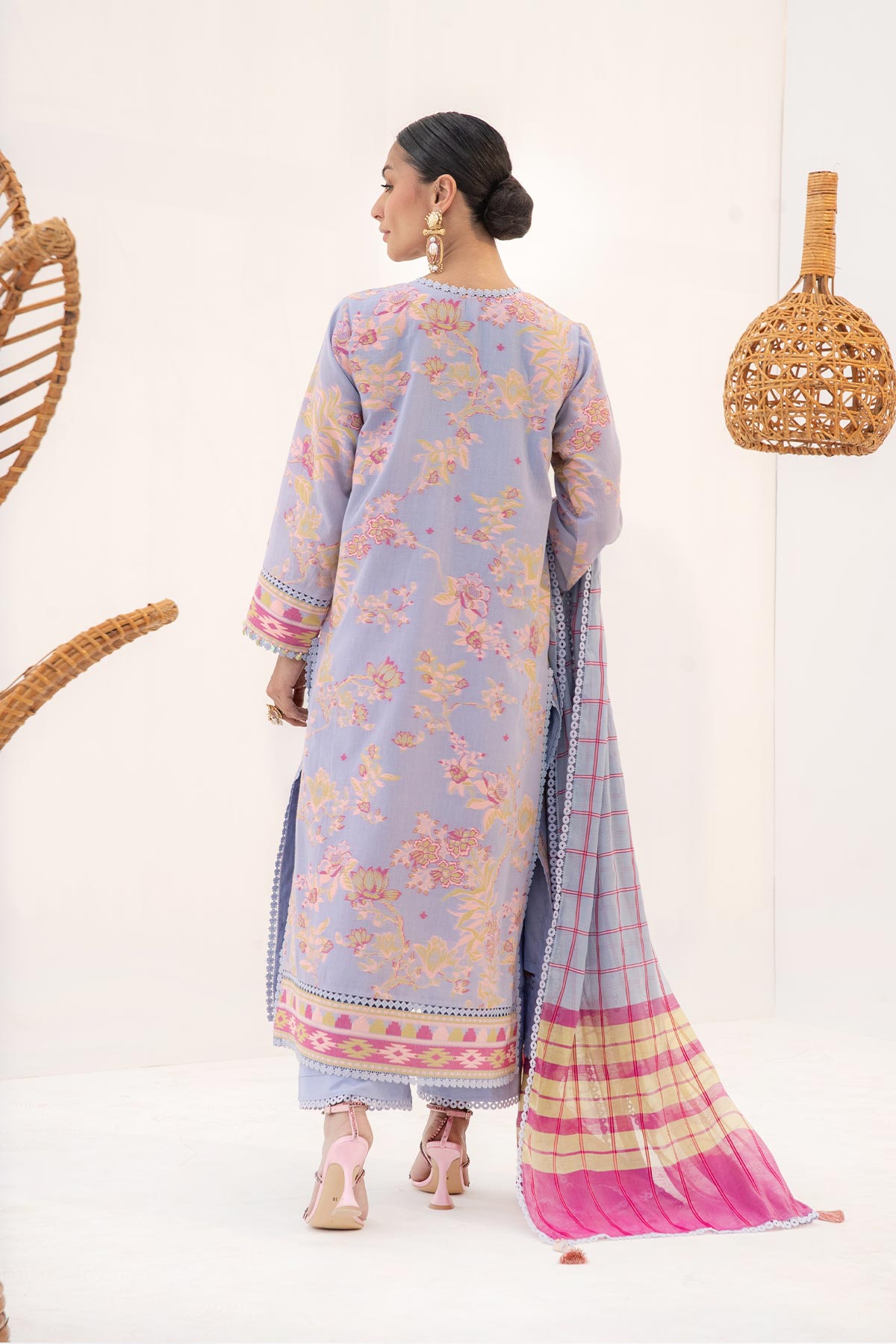 3 Pc Printed Jacquard Suit With Fancy Dupatta