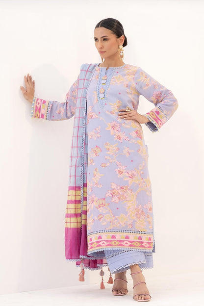 3 Pc Printed Jacquard Suit With Fancy Dupatta